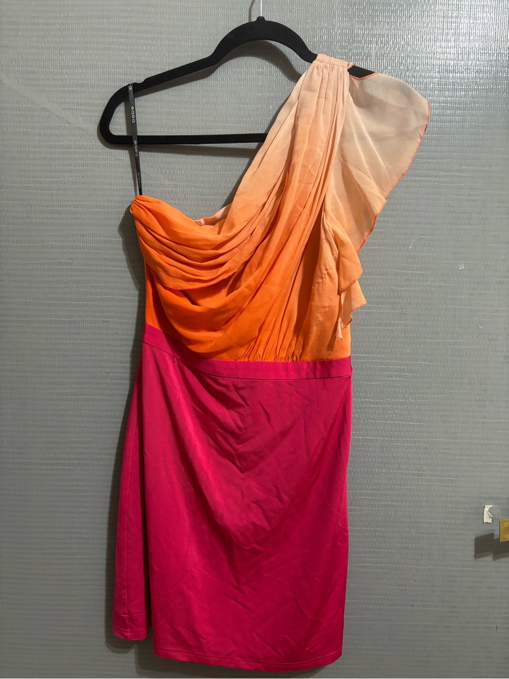 bebe One-Shoulder Orange-to-Cream & Pink Cocktail Dress